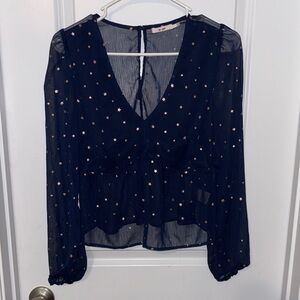 Women's Navy Star Print Sheer Top from Francesca’s